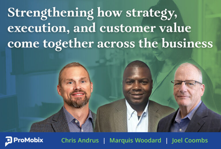 Three ProMobix executives, Chris Andrus, Marquis Woodard, and Joel Coombs, for a strategic leadership announcement.